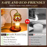 XIFEINIU Candle Warmer Lamp with Timer Dimmer, Adjustable Height Tiffany Baroque Style Stained Glass Lamp Candle Warmer with 2 Bulbs,Mother's Day Birthday Gifts for Women New Home Bedroom Decor for Jar Candles