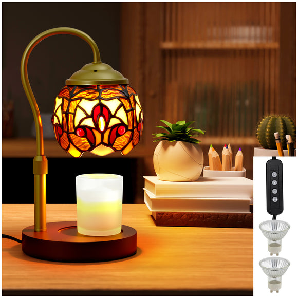 XIFEINIU Candle Warmer Lamp with Timer Dimmer, Adjustable Height Tiffany Baroque Style Stained Glass Lamp Candle Warmer with 2 Bulbs,Mother's Day Birthday Gifts for Women New Home Bedroom Decor for Jar Candles