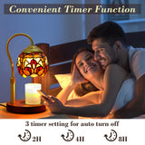 XIFEINIU Candle Warmer Lamp with Timer Dimmer, Adjustable Height Tiffany Baroque Style Stained Glass Lamp Candle Warmer with 2 Bulbs,Mother's Day Birthday Gifts for Women New Home Bedroom Decor for Jar Candles