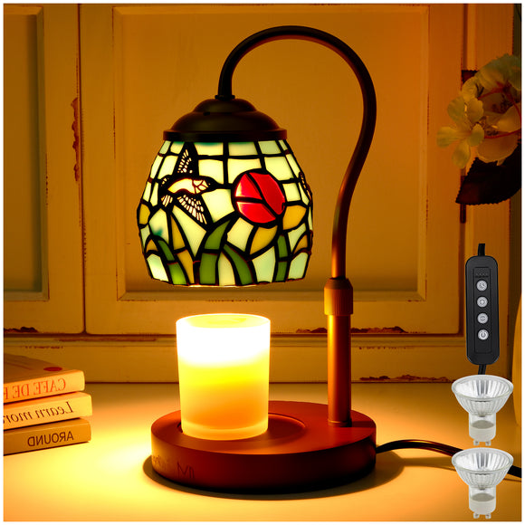 LIBOZMKO Candle Warmer Lamp - Electric Candle Lamps Timer Dimmer, Tiffany Style Stained Glass Candle Warming Lamp Compatible with Small Jar Candles Gifts for Her