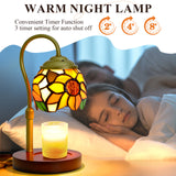 LIBOZMKO Candle Warmer Lamp - Electric Candle Lamps Timer Dimmer, Sunflower Tiffany Style Stained Glass Candle Warming Lamp Compatible with Jar Candles Gifts for Mom Women Friend