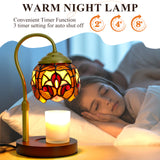 LIBOZMKO Tiffany Style Candle Warmer Lamp with Timer, Dimmable Stained Glass Candle Lamp Warmer, Birthday Gifts for Mom Women Friend Sister Glass Vintage Candle Lamps with 2 Bulbs for Home Deco