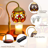 LIBOZMKO Tiffany Style Candle Warmer Lamp with Timer, Dimmable Stained Glass Candle Lamp Warmer, Birthday Gifts for Mom Women Friend Sister Glass Vintage Candle Lamps with 2 Bulbs for Home Deco