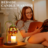 LIBOZMKO Tiffany Style Candle Warmer Lamp with Timer, Dimmable Stained Glass Candle Lamp Warmer, Birthday Gifts for Mom Women Friend Sister Glass Vintage Candle Lamps with 2 Bulbs for Home Deco