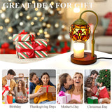 LIBOZMKO Tiffany Style Candle Warmer Lamp with Timer, Dimmable Stained Glass Candle Lamp Warmer, Birthday Gifts for Mom Women Friend Sister Glass Vintage Candle Lamps with 2 Bulbs for Home Deco