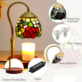 LIBOZMKO Candle Warmer Lamp with Timer Dimmer, Butterfly&Rose Tiffany Style Stained Glass Candle Lamp Warmer