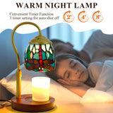 LIBOZMKO Tiffany Style Candle Warmer Lamp with Timer, Dimmable Dragonfly Stained Glass Candle Lamp Warmer,  Vintage Candle Light for Scented Candles with 2 Bulbs