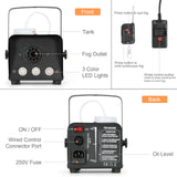 Halloween LED Fog Machine, 500W Portable Smoke Machine for Parties with Wireless and Wired Remote Control, Suitable for Wedding, Halloween, Parties and Stage Effect