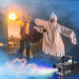 Halloween LED Fog Machine, 500W Portable Smoke Machine for Parties with Wireless and Wired Remote Control, Suitable for Wedding, Halloween, Parties and Stage Effect