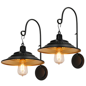 XIFEINIU Solar Barn Lights Outdoor, 2pcs Black Rustic Vintage Porch Barn Light with Wall Mount Exterior, Gooseneck Metal Wall Light Fixture for Farmhouse, Patio, Garden, Deck, Shed and Courtyard