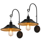 XIFEINIU Solar Barn Lights Outdoor, 2pcs Black Rustic Vintage Porch Barn Light with Wall Mount Exterior, Gooseneck Metal Wall Light Fixture for Farmhouse, Patio, Garden, Deck, Shed and Courtyard