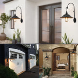 XIFEINIU Solar Barn Lights Outdoor, 2pcs Black Rustic Vintage Porch Barn Light with Wall Mount Exterior, Gooseneck Metal Wall Light Fixture for Farmhouse, Patio, Garden, Deck, Shed and Courtyard
